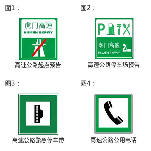 图1是高速公路终点标志;图2是高速公路服务区预告;图4是紧急电话标志